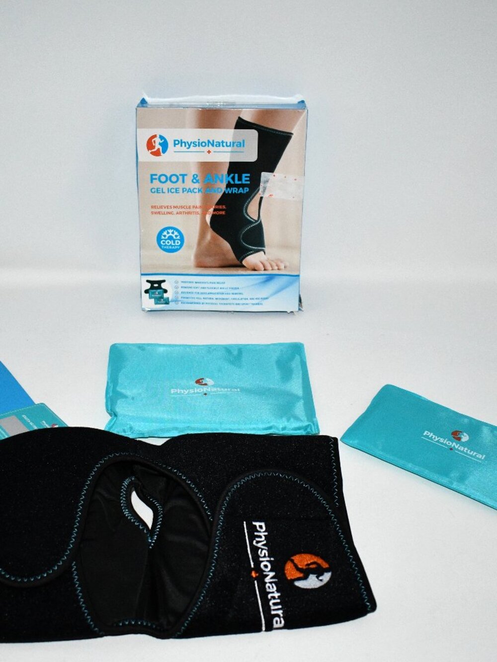 PhysioNatural Foot & Ankle Ice Wrap w/ 2 Gel Packs, Cold Therapy Pain Relief, NW